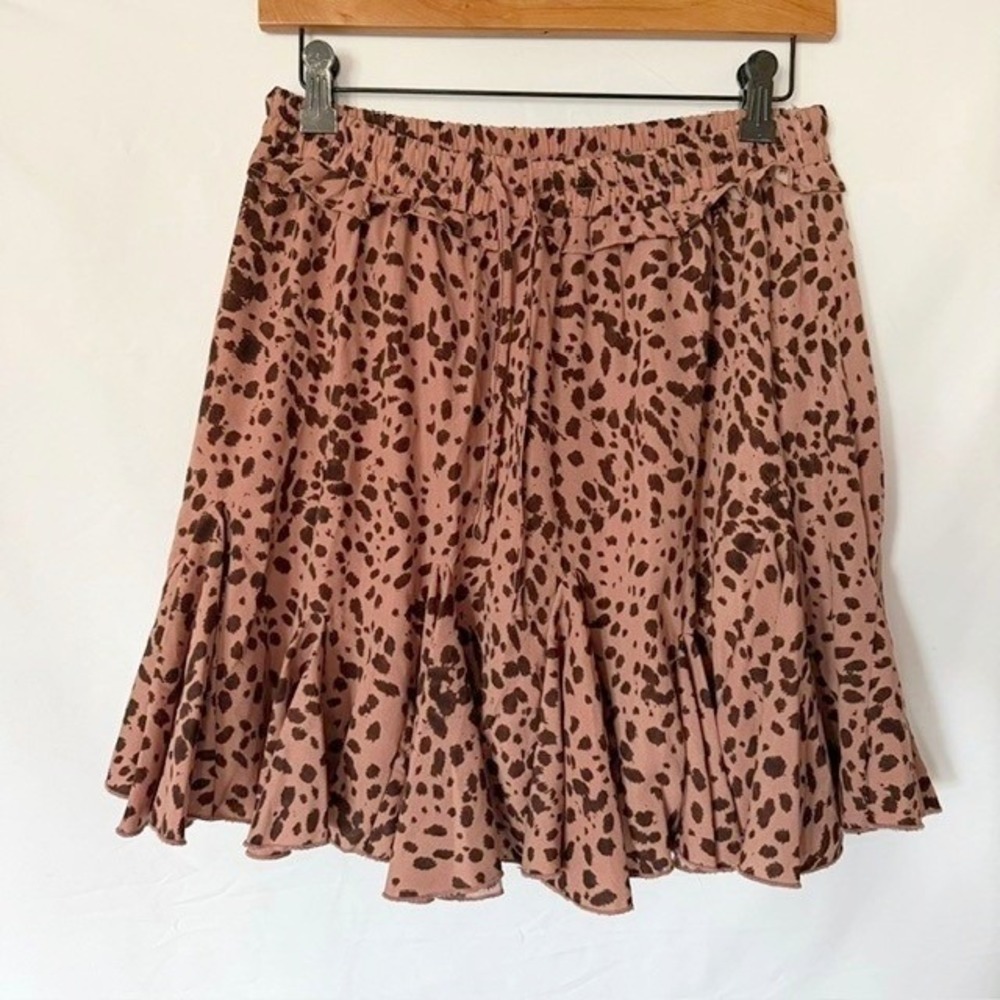 JODIFL Animal Print Womens M Pink Skort Ruffle Mini Skirt H8336 Cheetah Boho